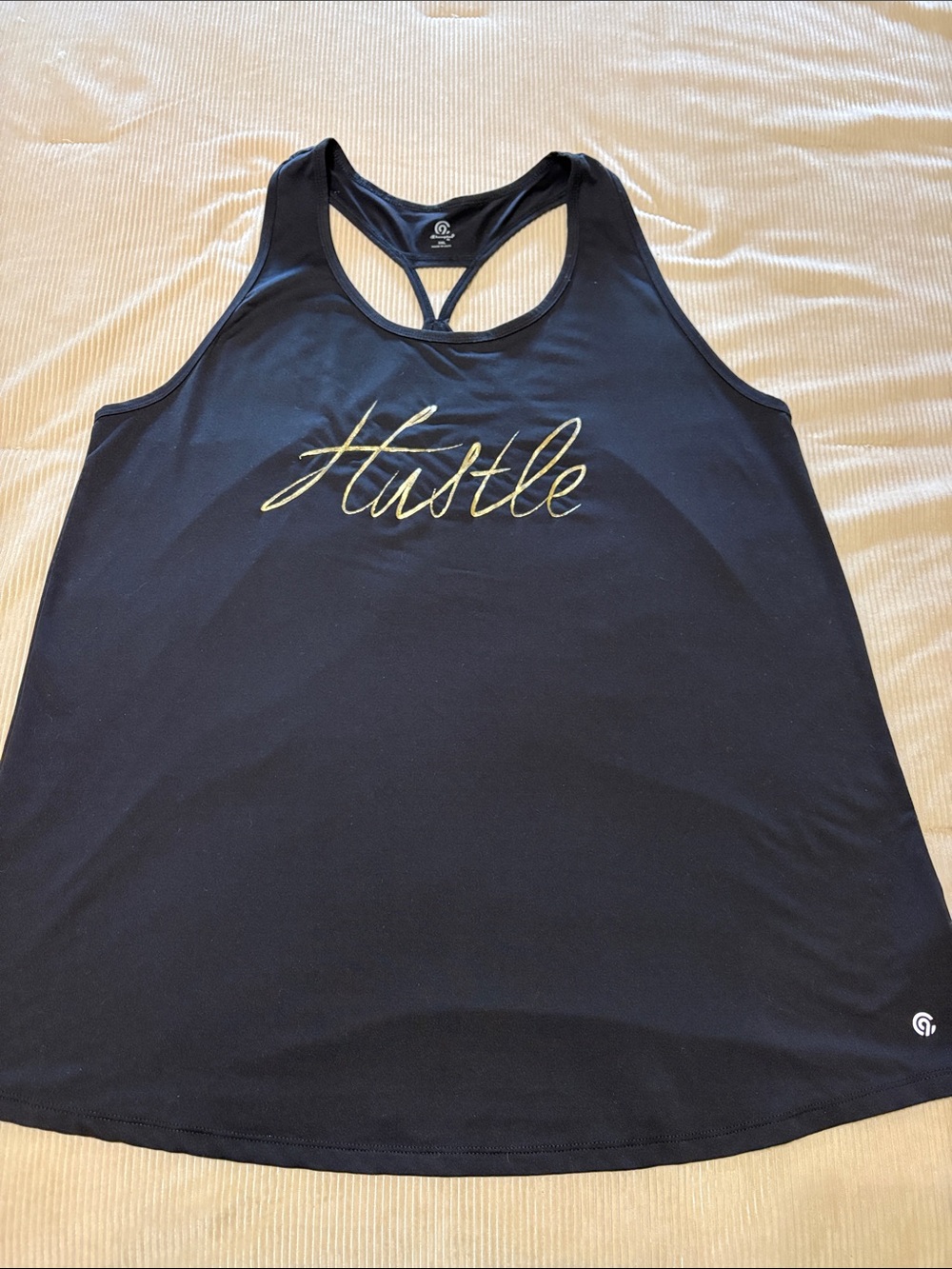 Champion Black Tank with Gold 'Hustle' Script